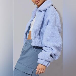 Baby Blue Teddy Cropped Jacket - NWT